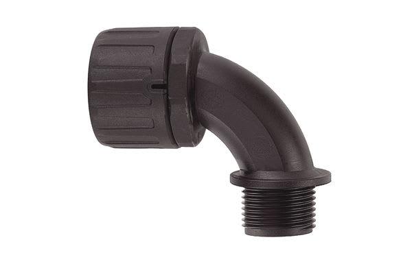 HELLERMANNTYTON - Suojaletkuliitin muovi - HG42-90-M40 90° M40 MUS