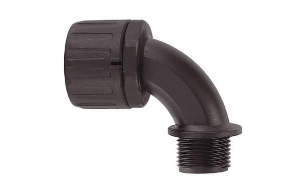 HELLERMANNTYTON - Suojaletkuliitin muovi - HG42-90-M40 90° M40 MUS