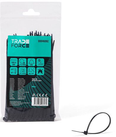 TRADEFORCE - Johdinside 100 kpl - 3,6x150 musta UV suoj.