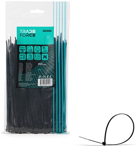TRADEFORCE - Johdinside 100 kpl - 4,6x190, UV extra, musta