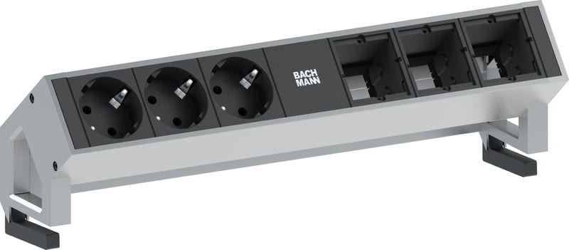 BACHMANN - Pistorasiapaneeli - DESK 2, 3x pr + 3 x CM, inox.