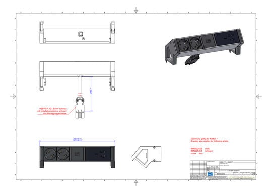 BACHMANN - Pistorasiapaneeli - DESK 2, 2x pr+USB C/C 100W MUS
