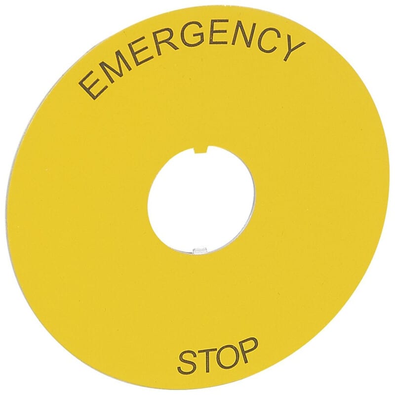 LEGRAND - Lisäkilpi - Ø80, kelt. ''EMERGENCY STOP''