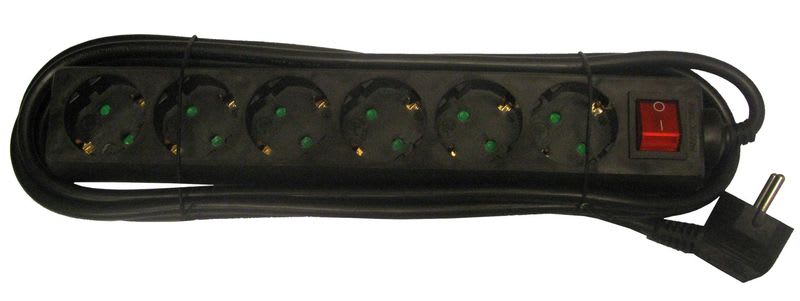 REIMAX ELECTRONICS - Jatkojohto 6-os.kytkimellä - H05VV-F(MSK)3x1,5 3m mus