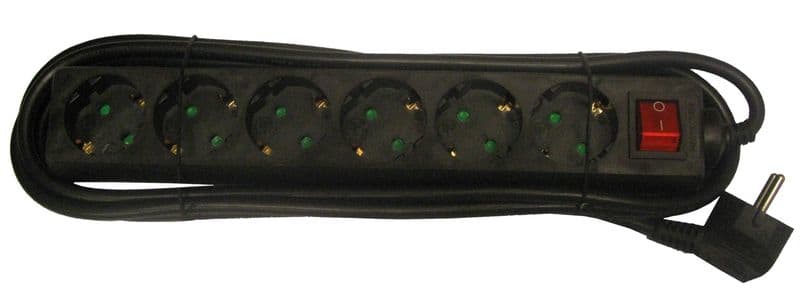 REIMAX ELECTRONICS - Jatkojohto 6-os.kytkimellä - H05VV-F(MSK)3x1,5 3m mus