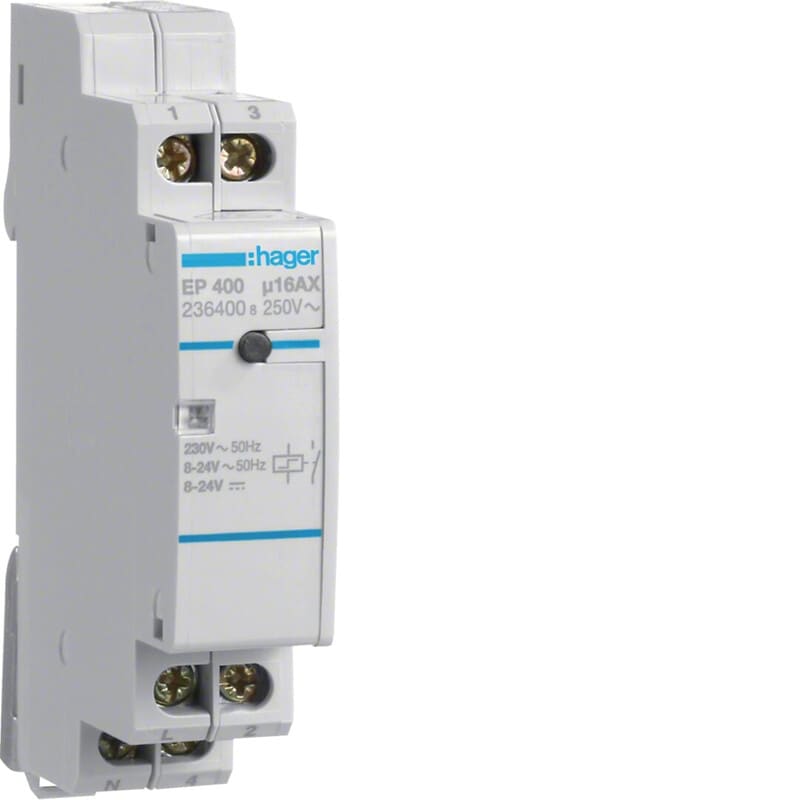 HAGER - Sysäysrele - EP400 1s 16A 230V/8-24V AC/DC