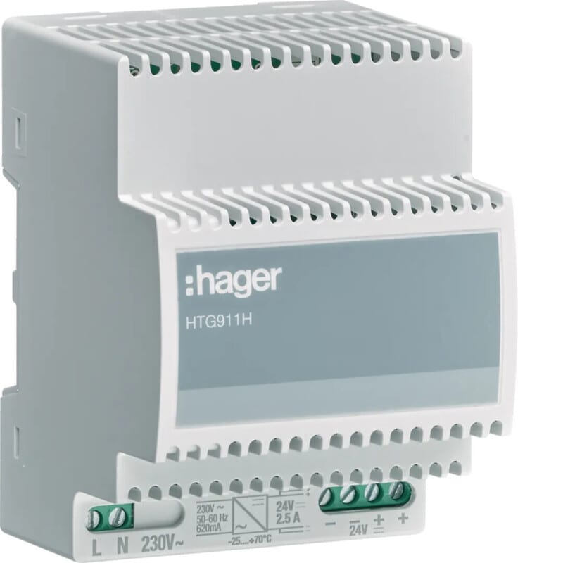 HAGER - Teholähde - HTG911H 230VAC/24VDC 2.5A DIN