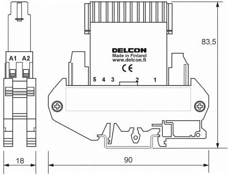 DELCON - Puolijohderele - Din-kisko Tulorele 380/400 VAC