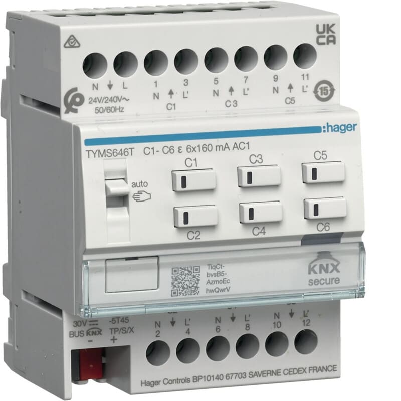 HAGER - Lähtöyksikkö lämmitin KNX - TYMS646T 6K 24/230V DIN Secure