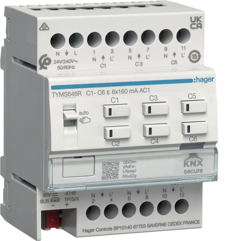 HAGER - Lähtöyksikkö lämmitin KNX - TYMS646R 6K säät. 24/230V Sec.