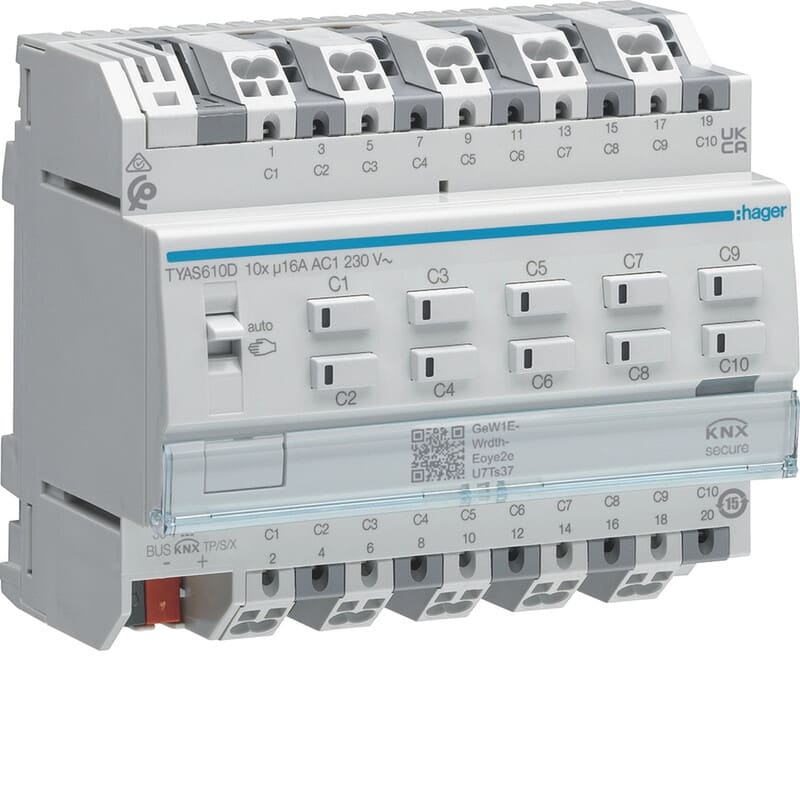 HAGER - Lähtöyksikkö KNX - TYAS610D 10x16A RLCV Sec. DIN