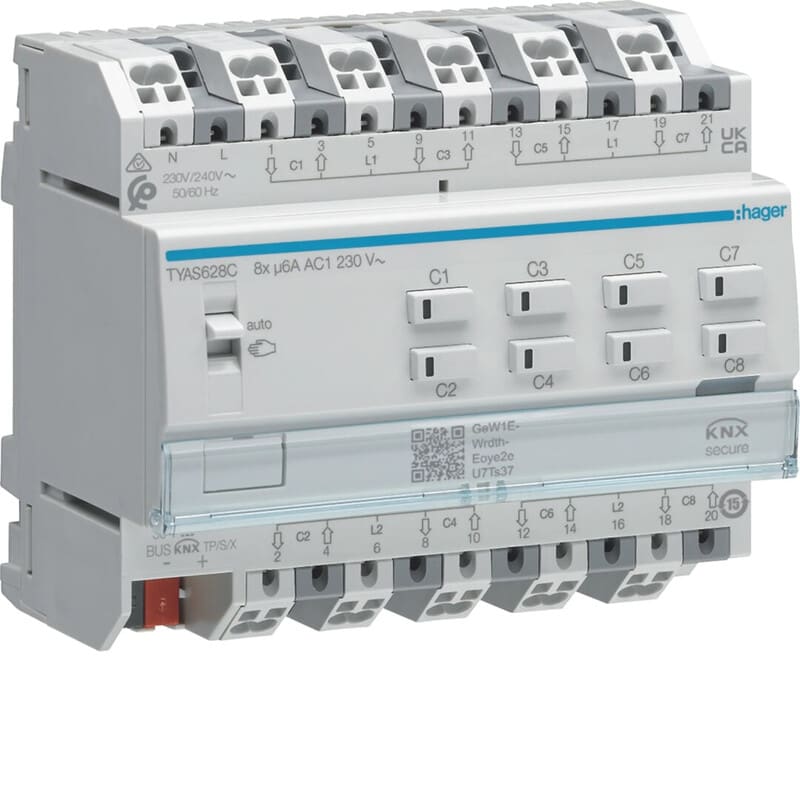 HAGER - Lähtöyksikkö KNX - TYA628C 8x6A 230VAC VS Sec DIN