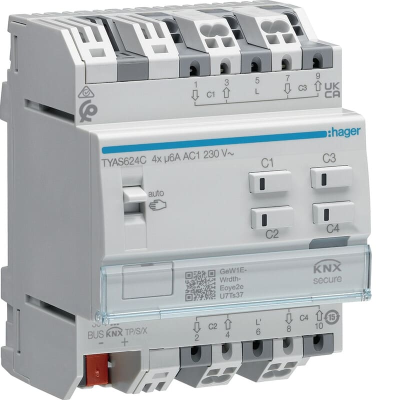 HAGER - Lähtöyksikkö KNX - TYA624C 4x6A 230VAC VS Sec DIN