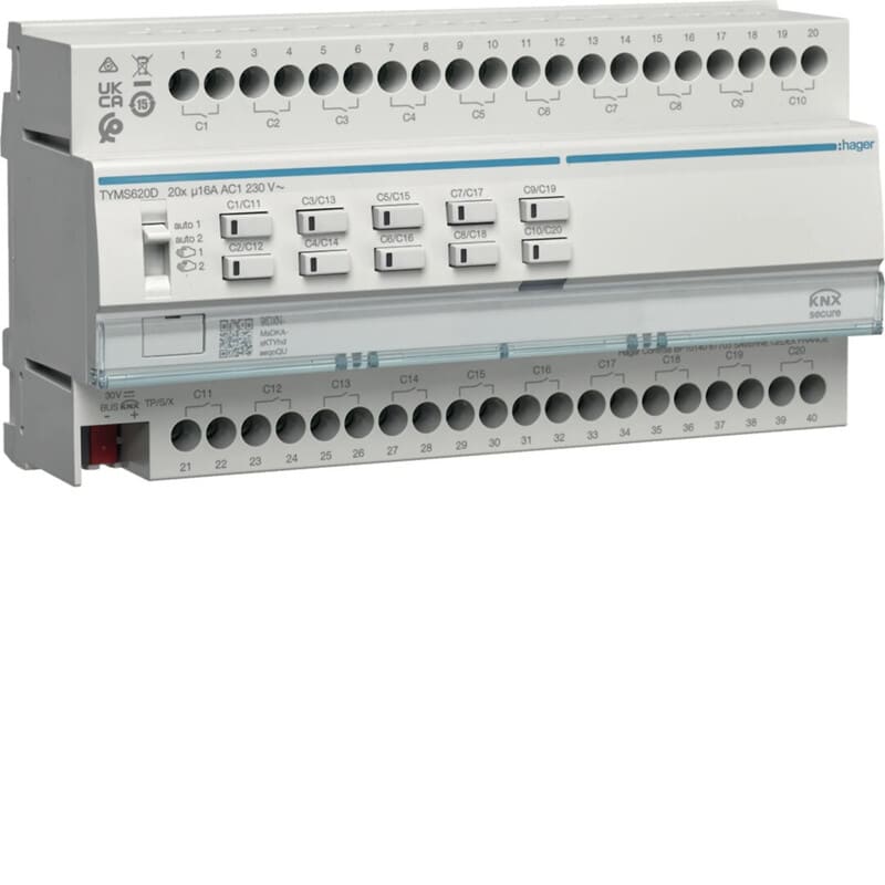 HAGER - Lähtöyksikkö KNX - TYMS620D 20/10x16A RLC Sec DIN