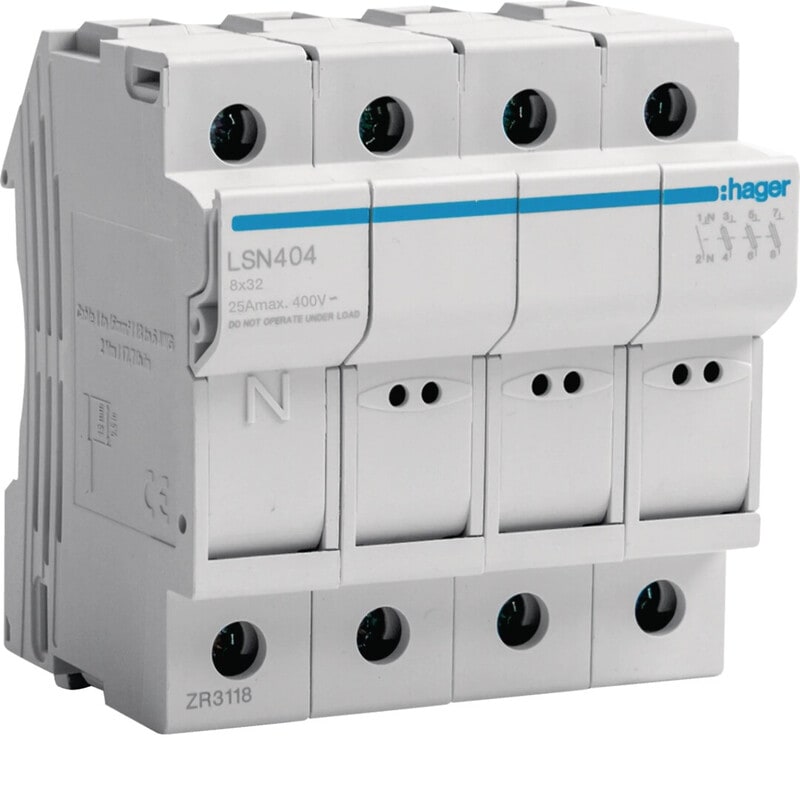 HAGER - Putkisulakealusta - LSN404 3L+N 25A 8x31 4M