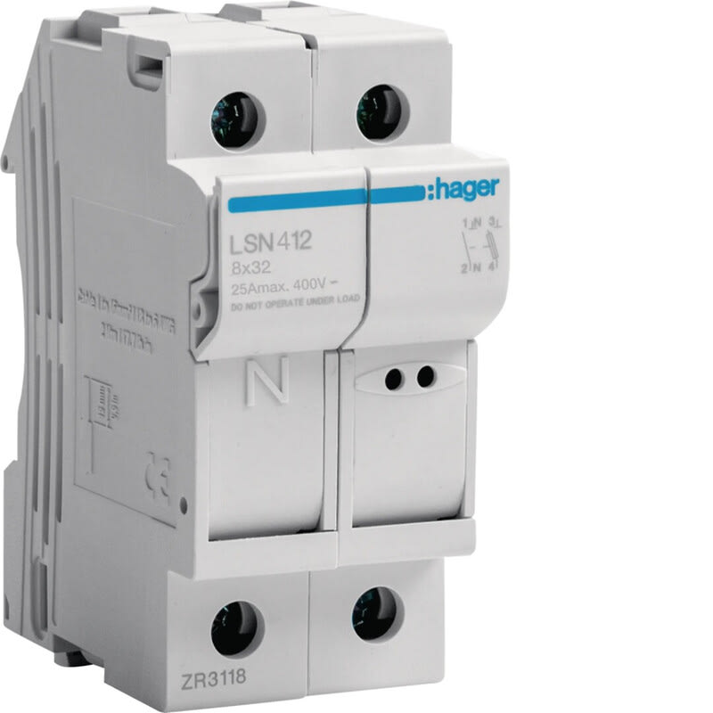 HAGER - Putkisulakealusta - LSN412 1L+N 25A 8x31 2M