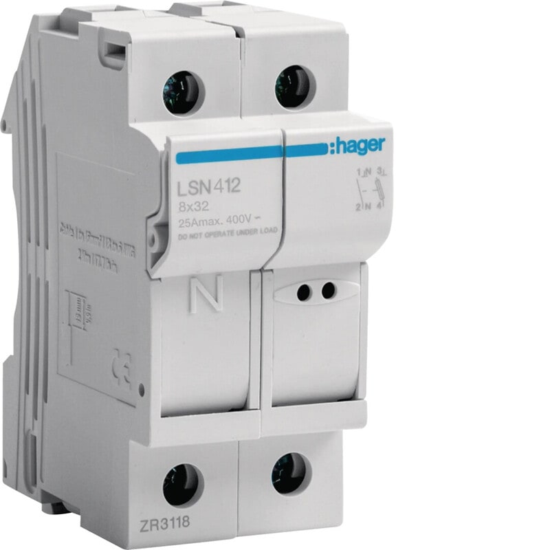 HAGER - Putkisulakealusta - LSN412 1L+N 25A 8x31 2M