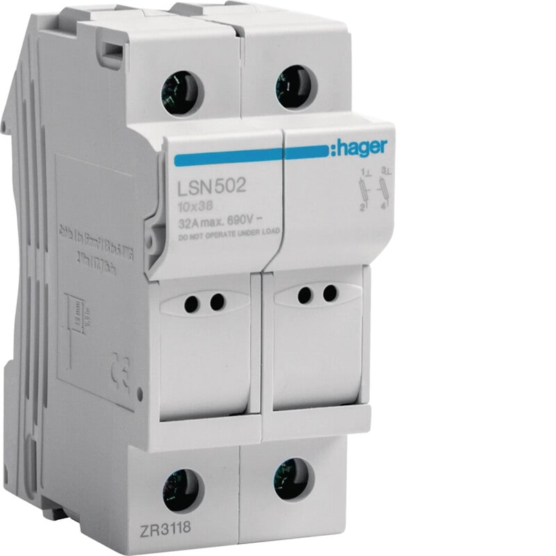HAGER - Putkisulakealusta - LSN502 2N 32A 10x38 2M