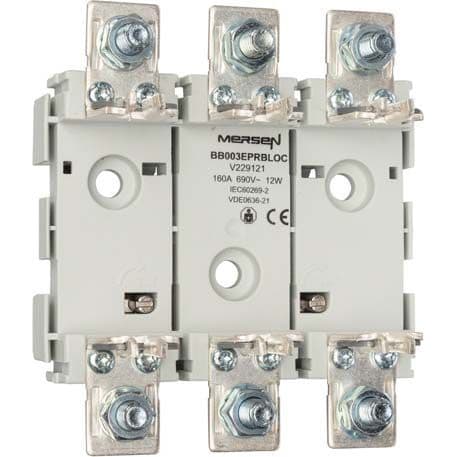 MERSEN - Varokealusta 3-nap DIN-kisko - FS 00-160A/690V P/P M8