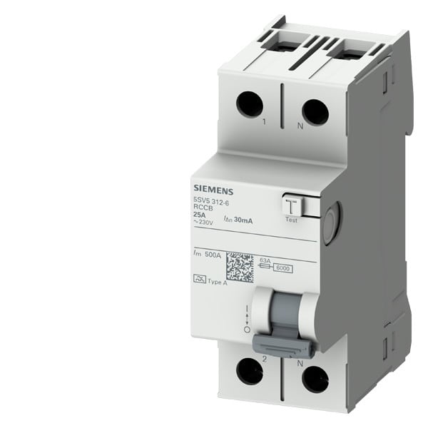 SIEMENS - Vikavirtasuojakytkin kiinteistöt - 5SV5616-6, A 2X63A/300mA 6kA