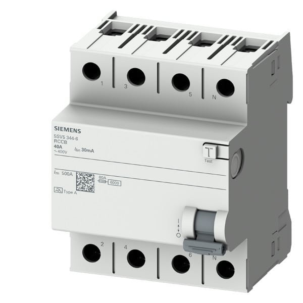 SIEMENS - Vikavirtasuojakytkin kiinteistöt - 5SV5644-6, A 4X40A/300mA 6kA