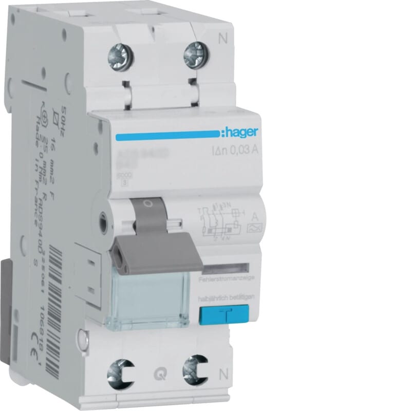 HAGER - Vikavirtajohdonsuojakatkaisija - ADS990D 30mA A/2x40A C JL 6kA
