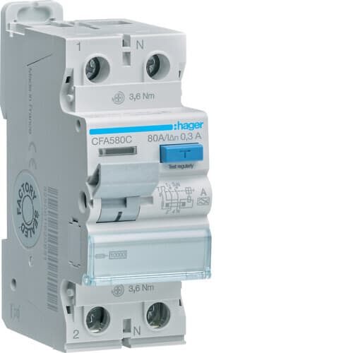 HAGER - Vikavirtasuojakytkin - CFA580C 300mA A/2x80A 10kA
