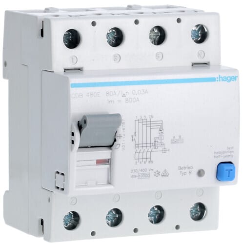 HAGER - Vikavirtasuojakytkin - CDB480E 30mA B/4x80A 10kA