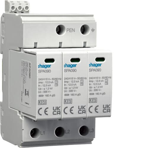 HAGER - Ylijännitesuoja kiinteistö - SPA930 3N T1+T2 1.2kV 37.5kA