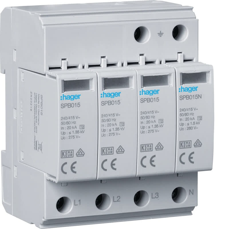 HAGER - Ylijännitesuoja kiinteistö - SPB413 4N T2 TNS 1.35kV 20kA