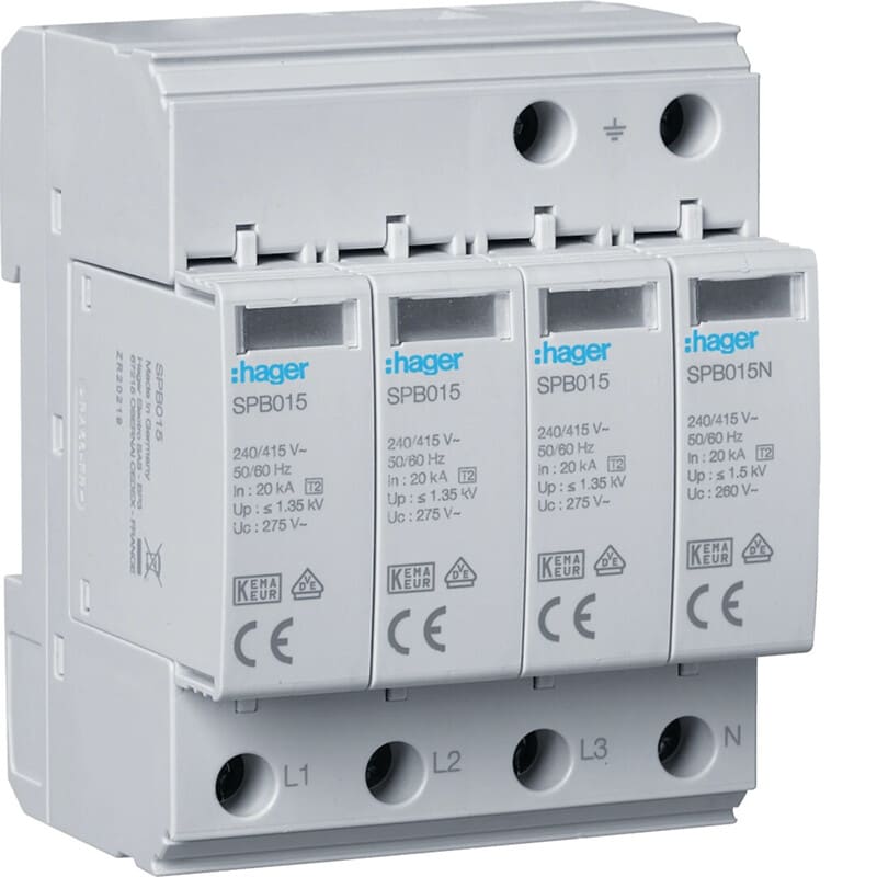 HAGER - Ylijännitesuoja kiinteistö - SPB413 4N T2 TNS 1.35kV 20kA
