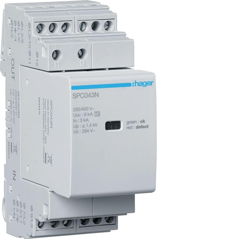 HAGER - Ylijännitesuoja kiinteistö - SPC403N 4N T3 1.4kV 3kA häl