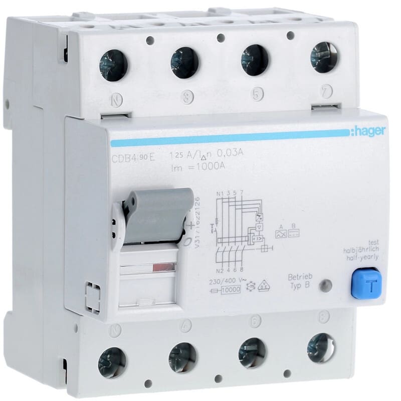HAGER - Vikavirtasuojakytkin - CDB490E 30mA B/4x125A 10kA