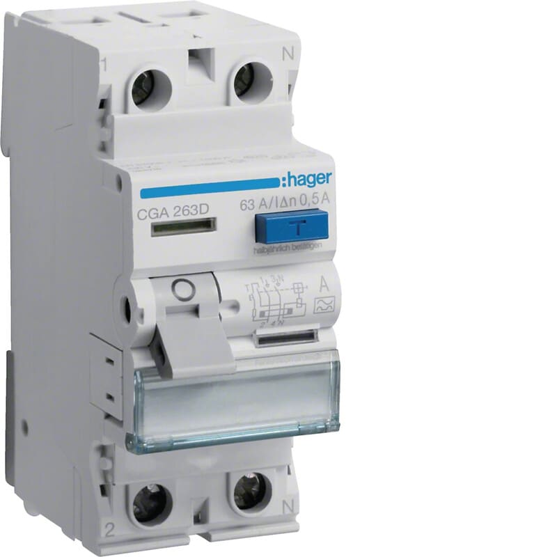 HAGER - Vikavirtasuojakytkin - CGA263D 2x63A 500mA A-tyyppi