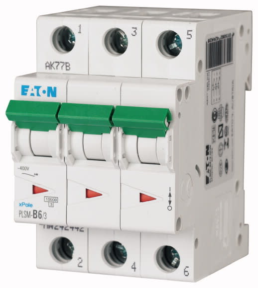 EATON - Johdonsuojakatkaisija 6A 10kA - PLSM-B6/3 10kA 3-n B 6A