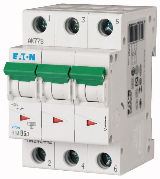 EATON - Johdonsuojakatkaisija 6A 10kA - PLSM-D6/3 10kA 3-n D 6A