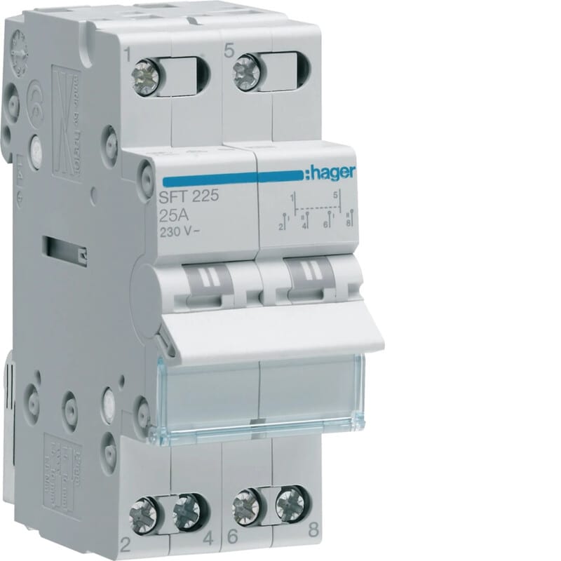 HAGER - Vaihtokytkin - SFT225 1-0-2 2N 25A 230VAC