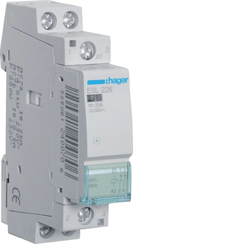 HAGER - Kontaktori - ESL226 2a 25A k.8/12V