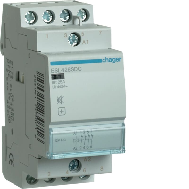 HAGER - Kontaktori - ESL426SDC 4a 25A 12VDC hur