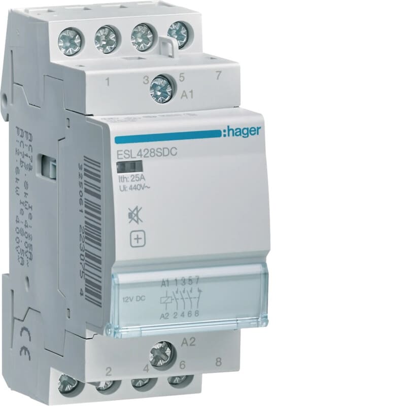HAGER - Kontaktori - ESL428SDC 3s+1a 25A 12VDC hur