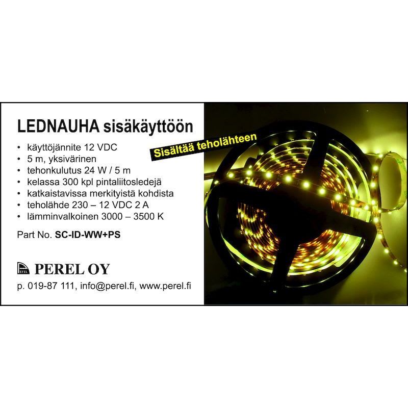 PEREL - Led-nauha IP20 + teholähde - SC-ID-WW+PS/2 3500K, 5W/m