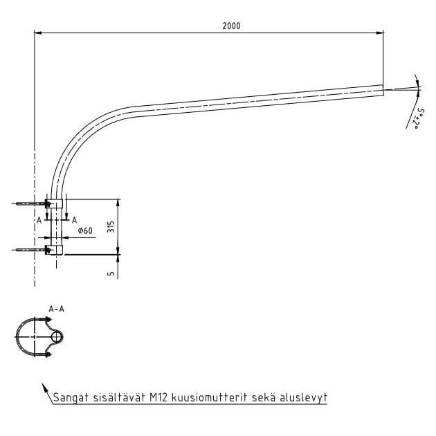 TEHOMET - Valaisinvarsi - 20 TV 15 + sangat