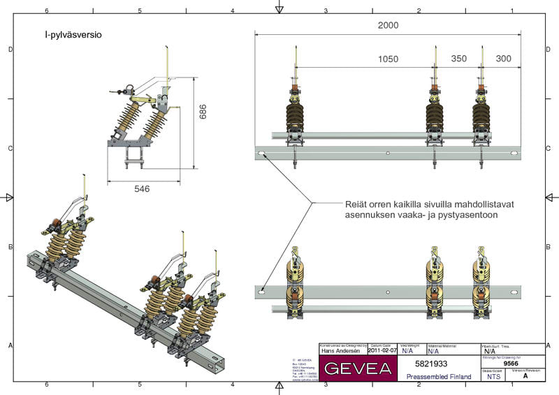 GEVEA - Pylväserotin - Esikoottu 20A pylväserotin,1p