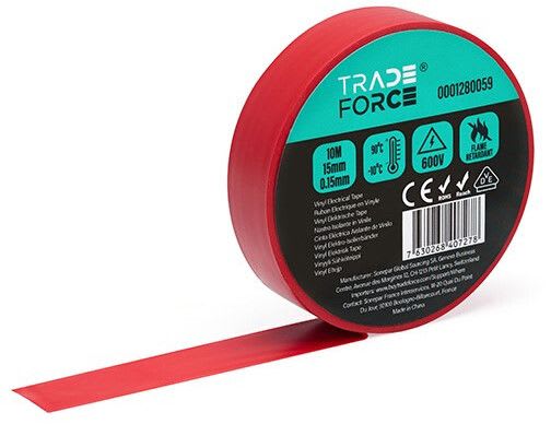 TRADEFORCE - Sähköteippi vinyyli - 15mmx10m, Punainen