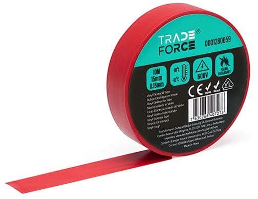 TRADEFORCE - Sähköteippi vinyyli - 15mmx10m, Punainen
