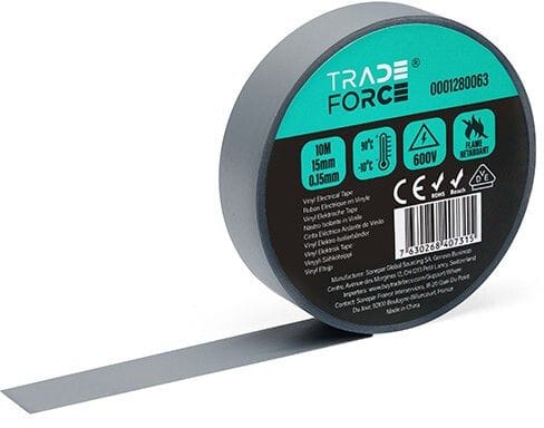 TRADEFORCE - Sähköteippi vinyyli - 15mmx10m, Harmaa