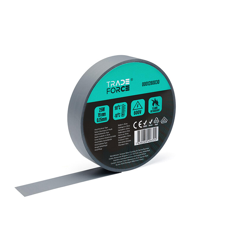 TRADEFORCE - Sähköteippi vinyyli - 19mmx25mx0,15mm, harmaa