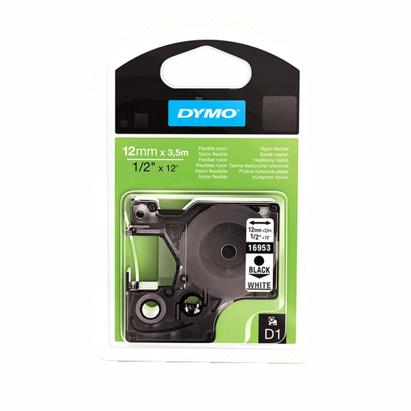 DYMO - Nylonteippi 12 mm x 3.5 m - MUSTA/VALKOINEN 16957