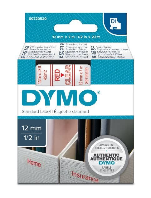 DYMO - Teippikasetti 12 mm x 7 m - PUNAINEN/KIRKAS 45012