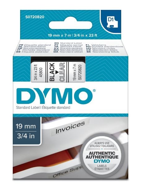 DYMO - Teippikasetti 19 mm x 7 m - MUSTA/KIRKAS 45800